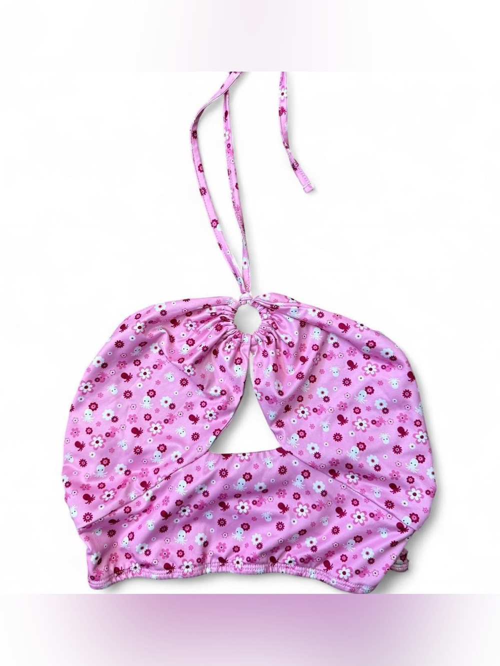 Adika Pink Floral & Octopus Halter Cut Out Top Size S